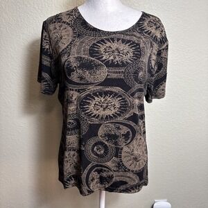 Frazier Lawrence Top Size M Stretch Black Tan USA Short Sleeves 90s Whimsigoth